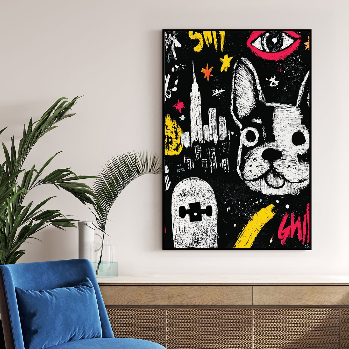graffiti style french bulldog wall art
