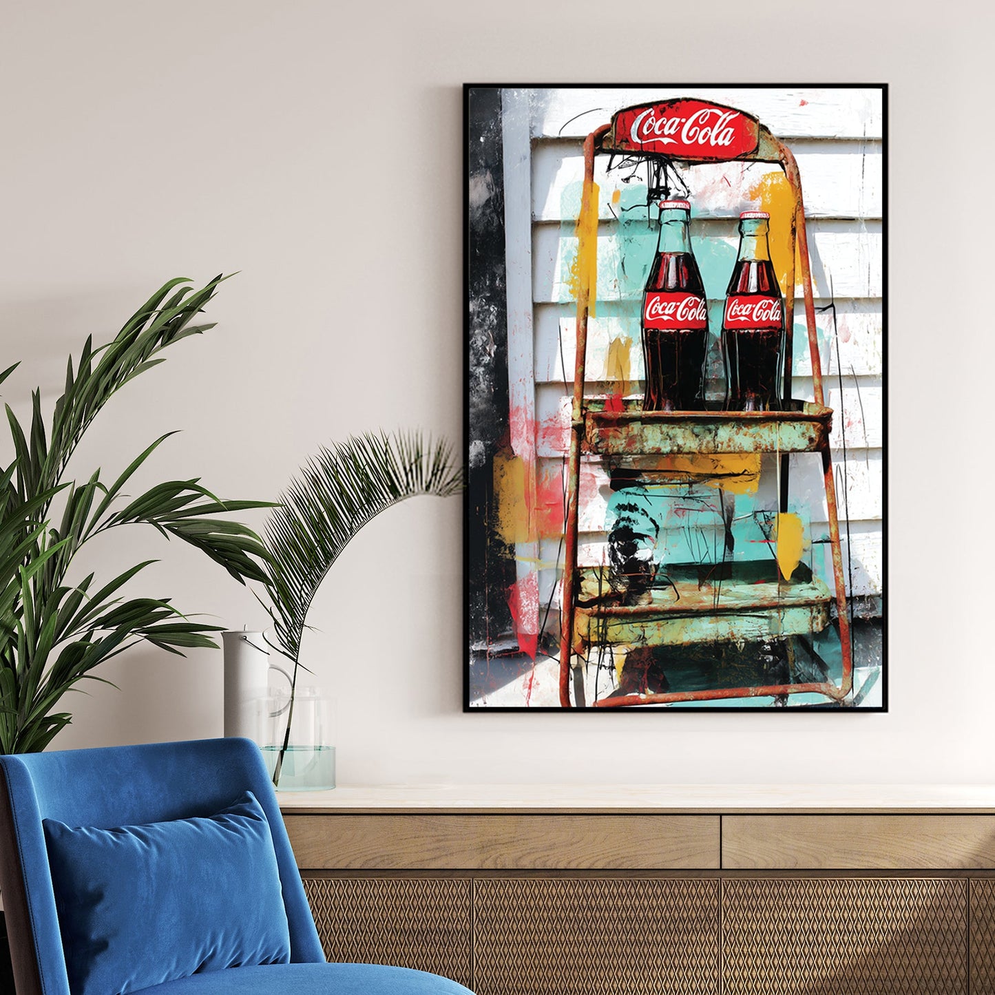 vintage coca cola bottles pop art with colourful graffiti textures