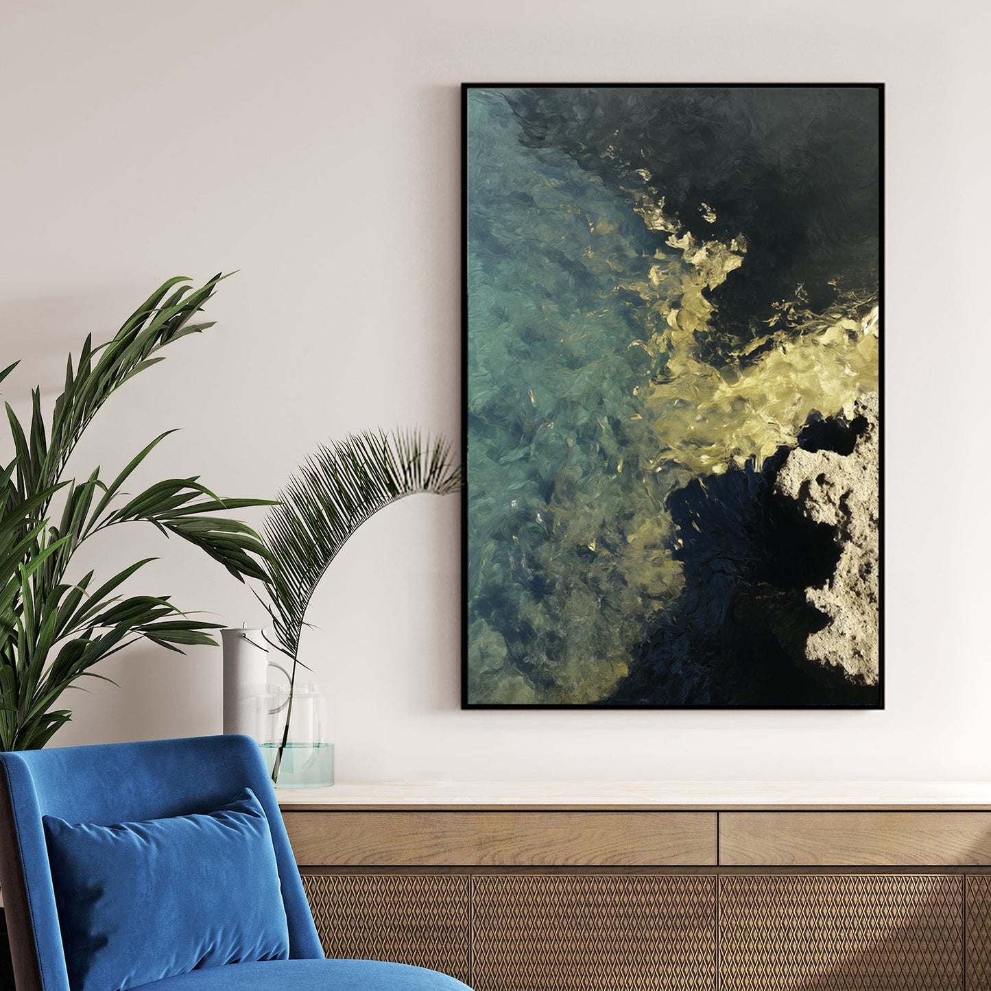 abstract coastal water reflection wall art