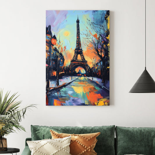 paris eiffel tower abstract wall art with vibrant brushstrokes
