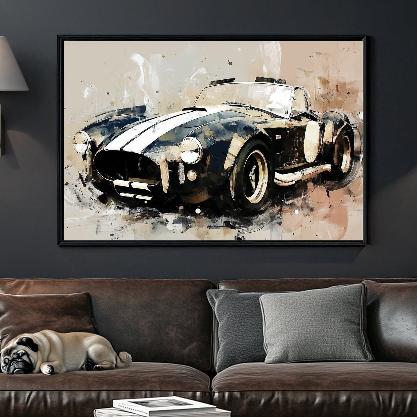 shelby cobra racing car wall art in abstract painterly style
