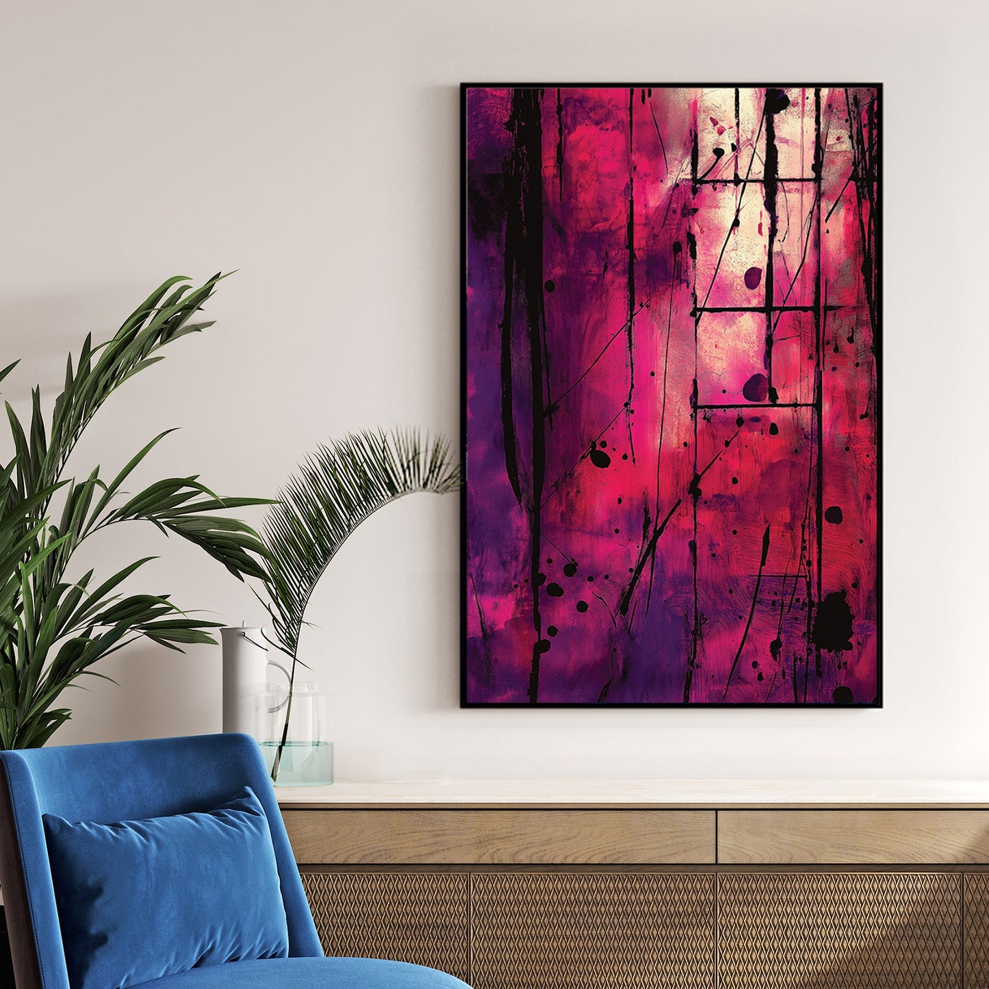 bold pink and black abstract wall art