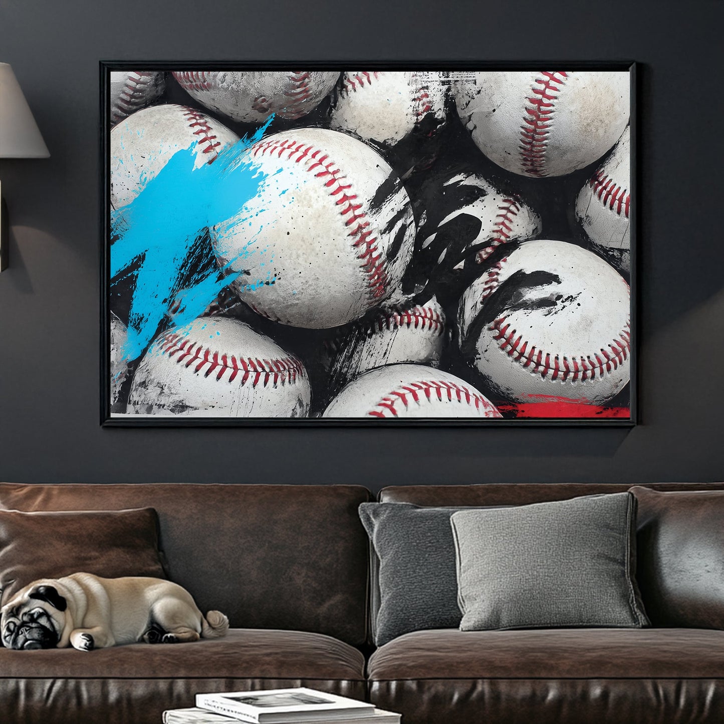 gritty baseballs with abstract paint wall art