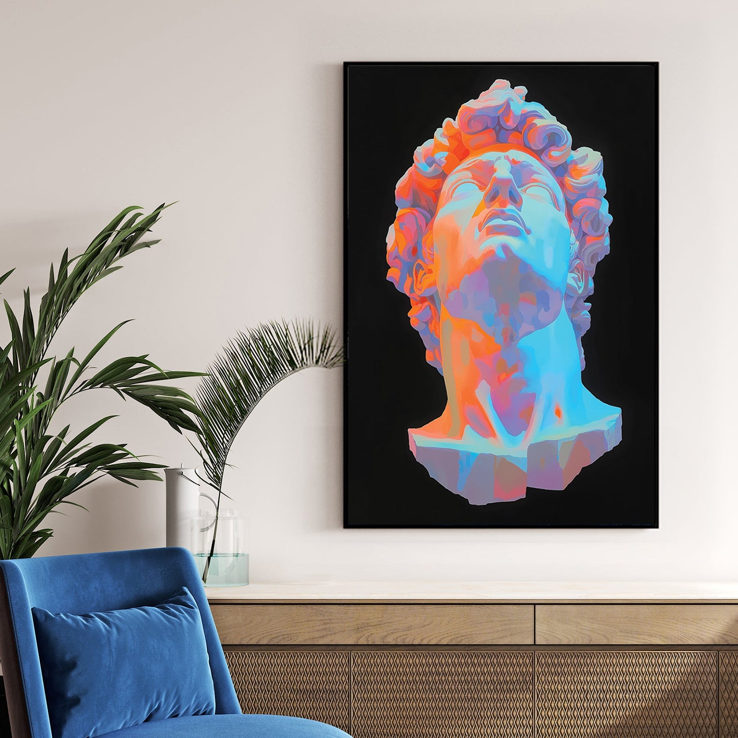 neon coloured david sculpture wall art