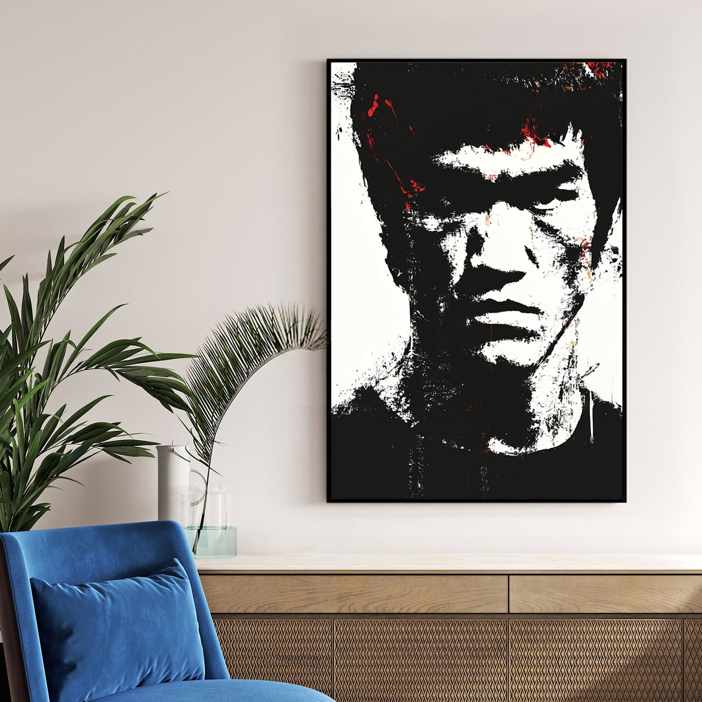 black and white Bruce Lee abstract portrait wall art