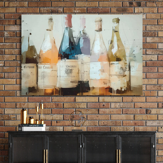 abstract wine bottles painting in soft tones