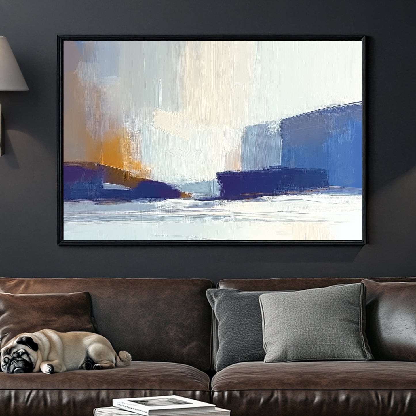 minimalist abstract coastal wall art in soft blue and beige tones
