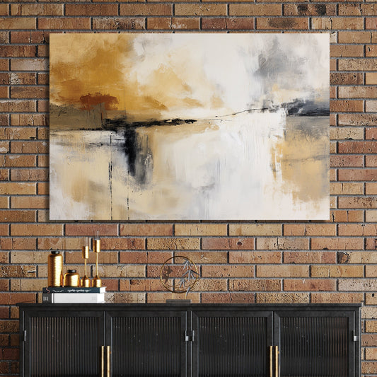 neutral abstract wall art in beige and grey with textured brushstrokes