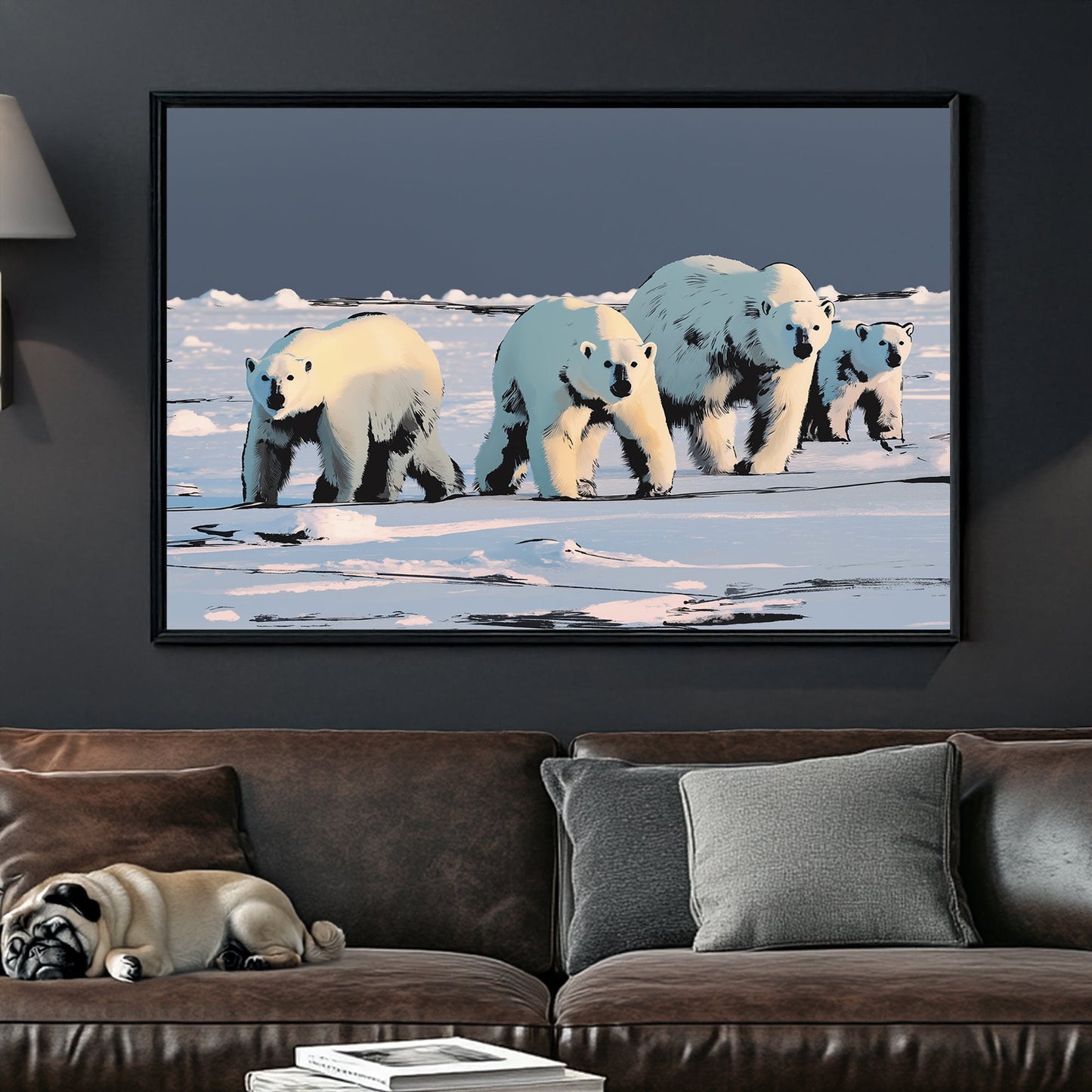 polar bear family wall art on icy landscape