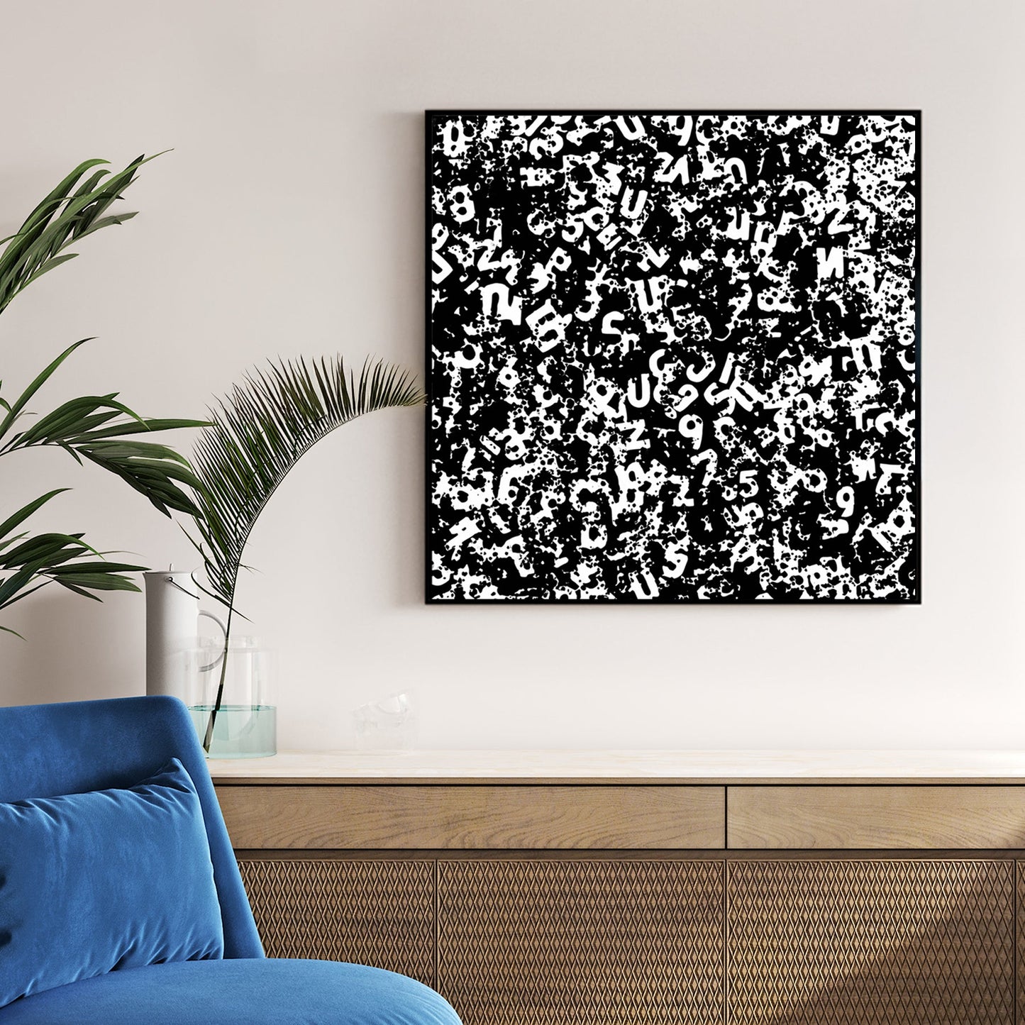 black and white abstract wall art with digital textures