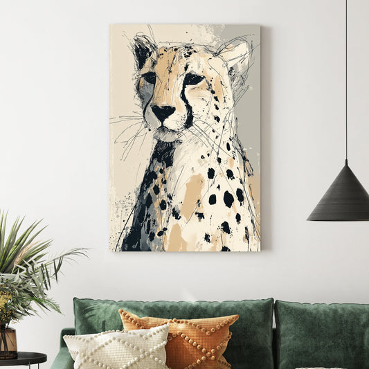 cheetah sketch wall art in neutral ink and splatter style
