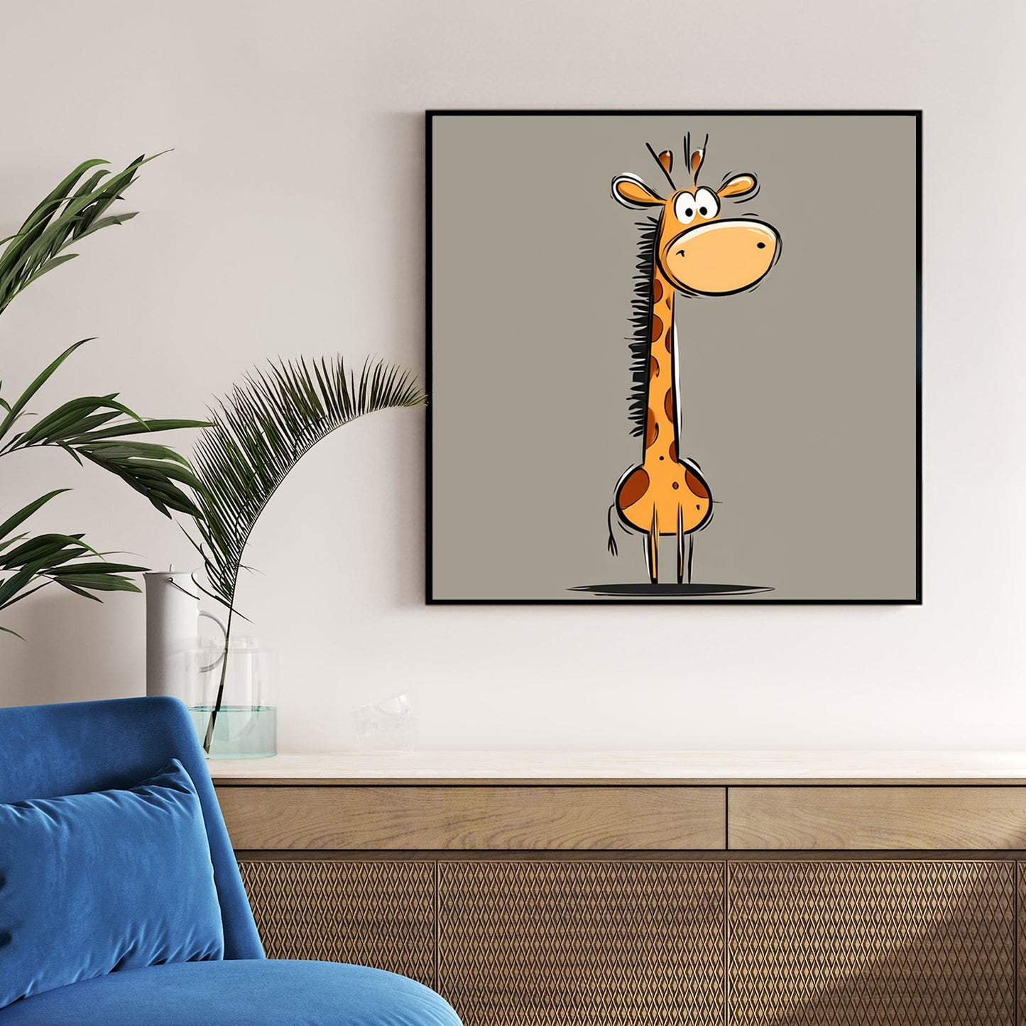 funny cartoon giraffe wall art with minimal background