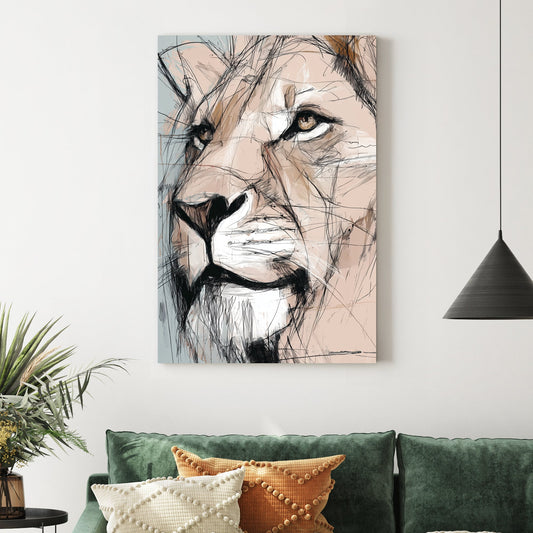 lioness portrait wall art with sketch-style detail and neutral tones