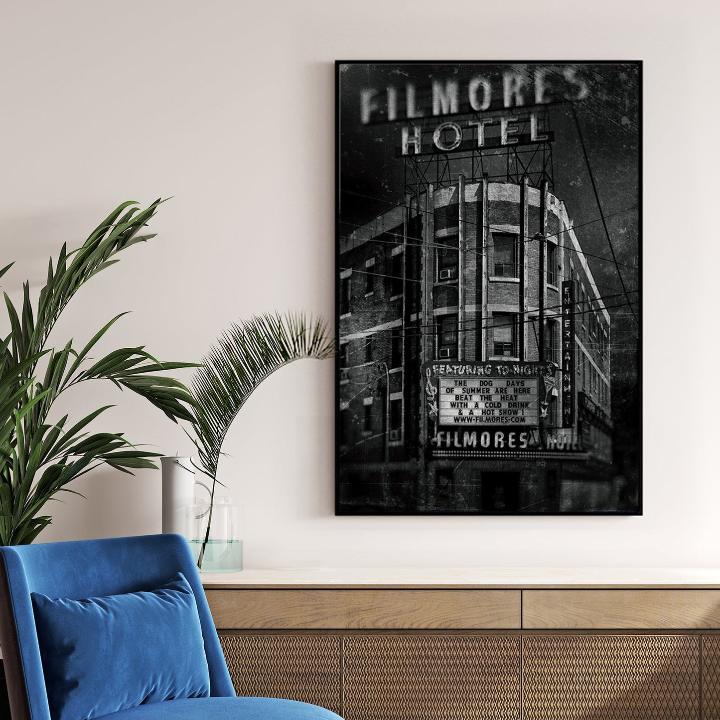 black and white vintage photo of Filmores Hotel Toronto gritty texture