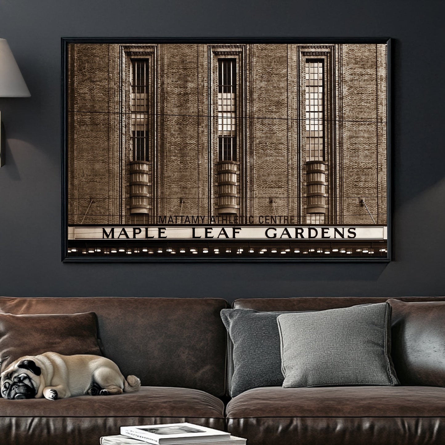 sepia maple leaf gardens toronto wall art with vintage arena sign