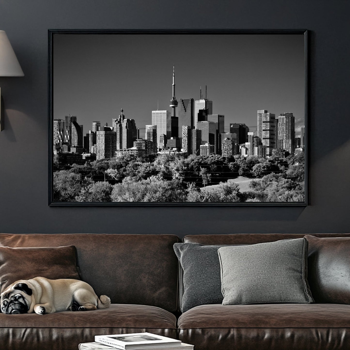 black and white toronto skyline wall art from riverdale park