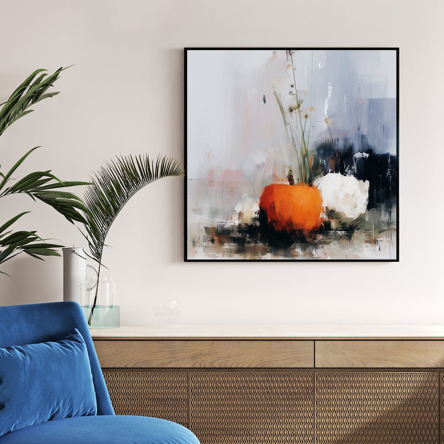 abstract fall pumpkin wall art in soft neutral tones