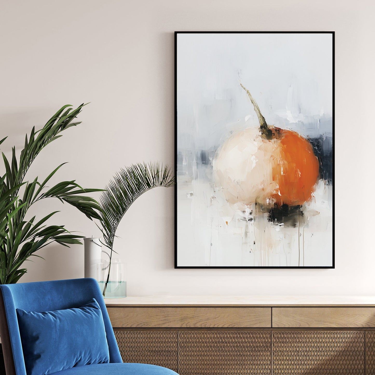 minimalist pumpkin wall art with abstract brushstrokes