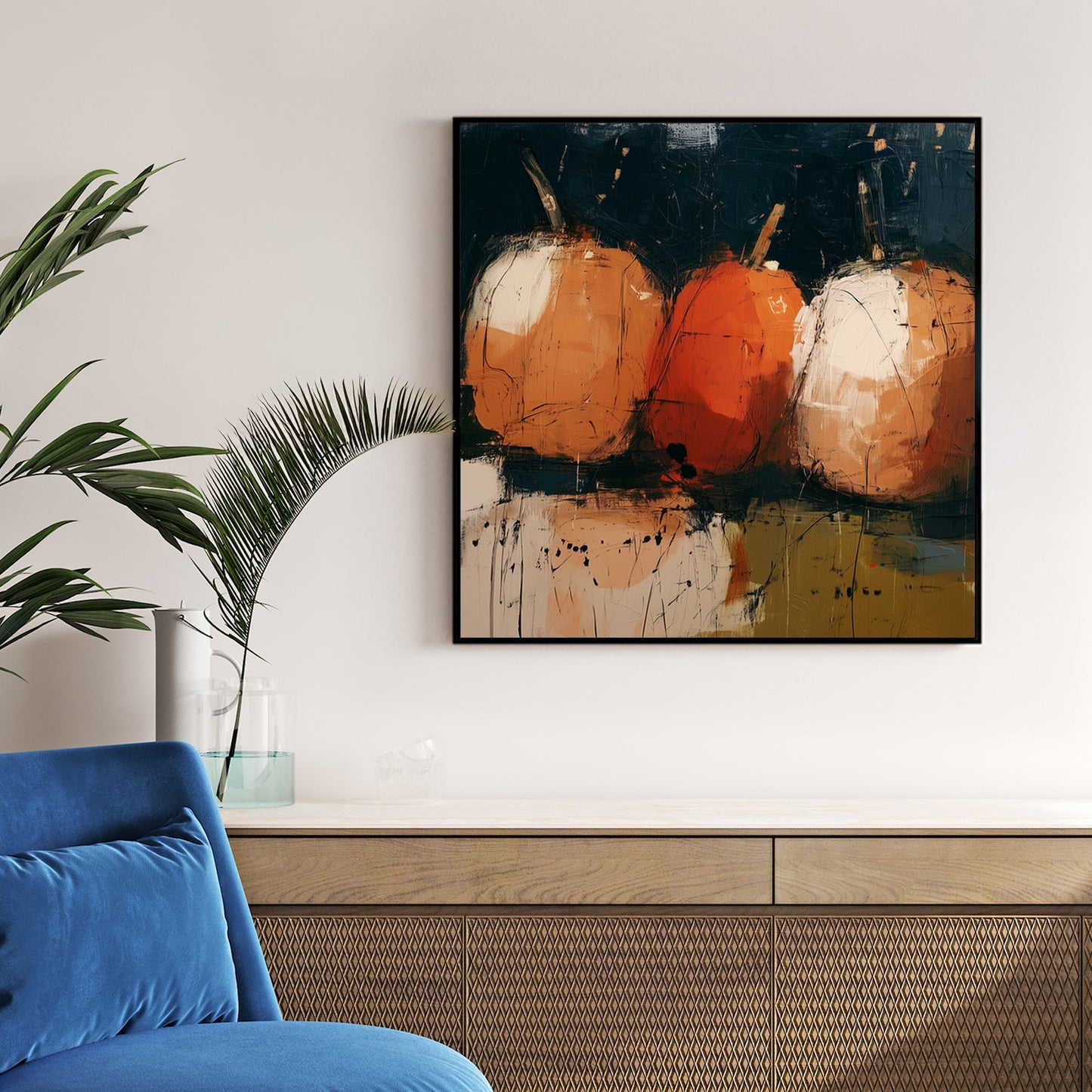 modern abstract pumpkin painting with fall colours