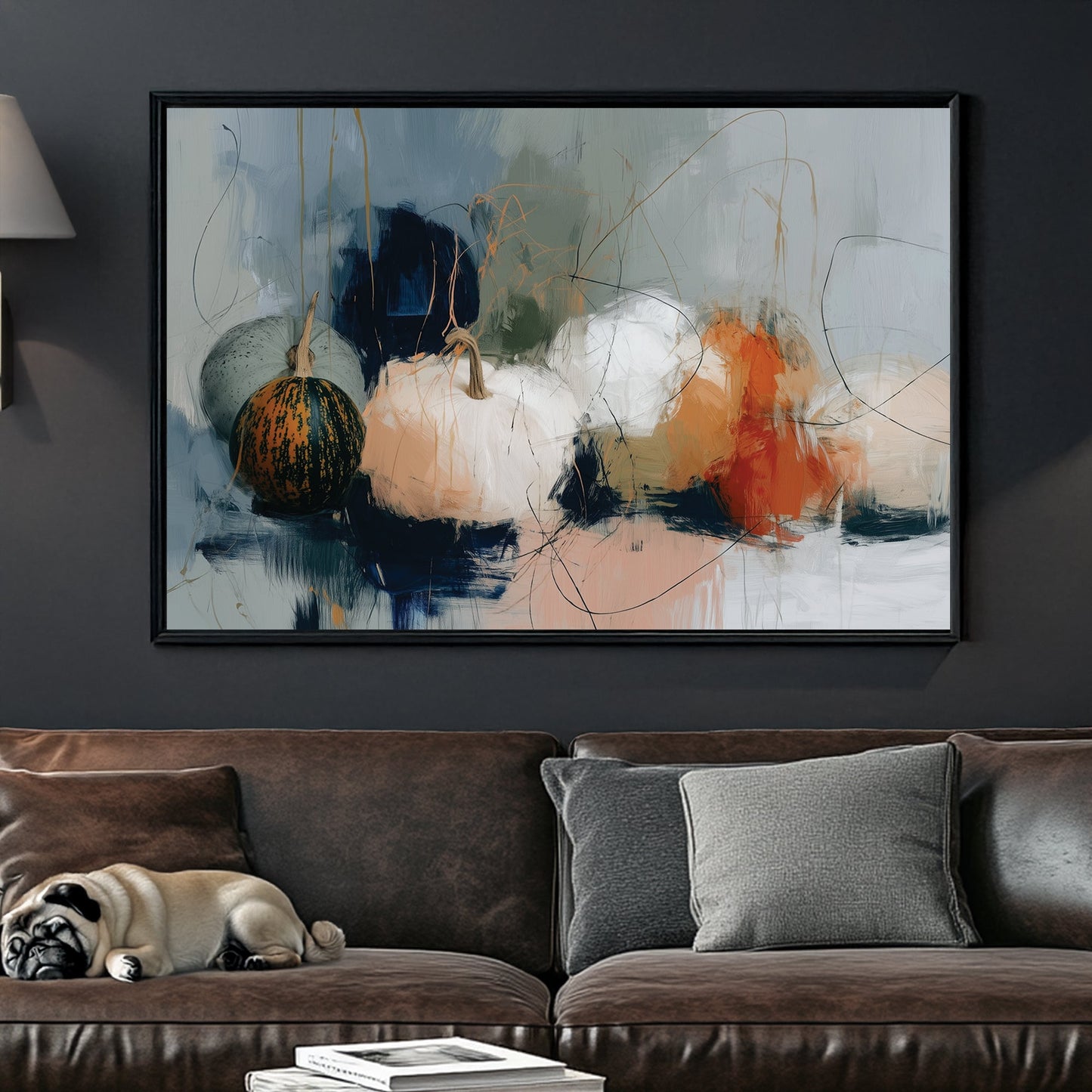 abstract fall pumpkins in muted tones of orange, white, and green