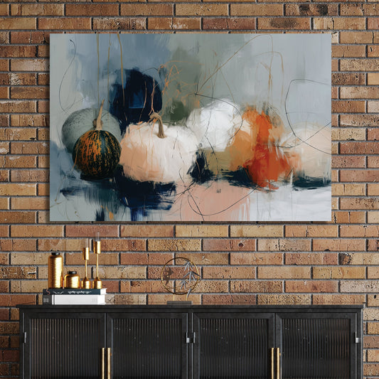 abstract fall pumpkins in muted tones of orange, white, and green