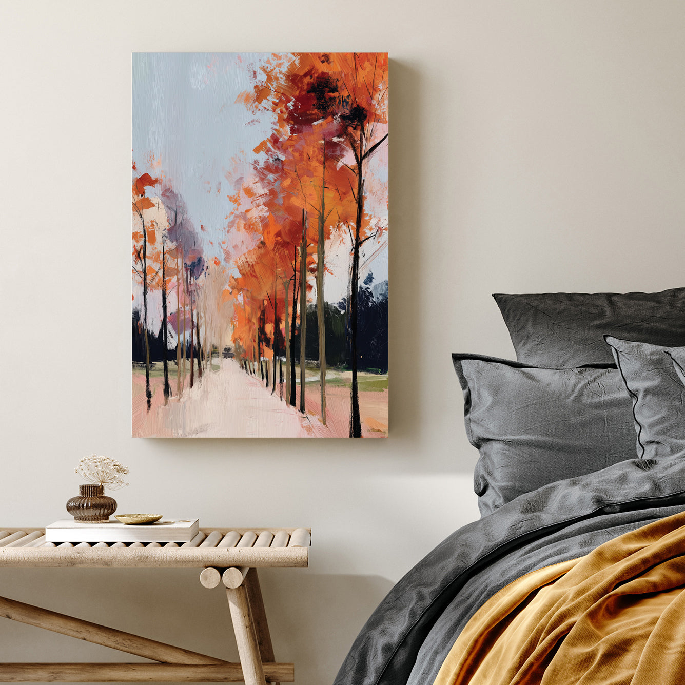 autumn path with red trees wall art impressionist fall painting