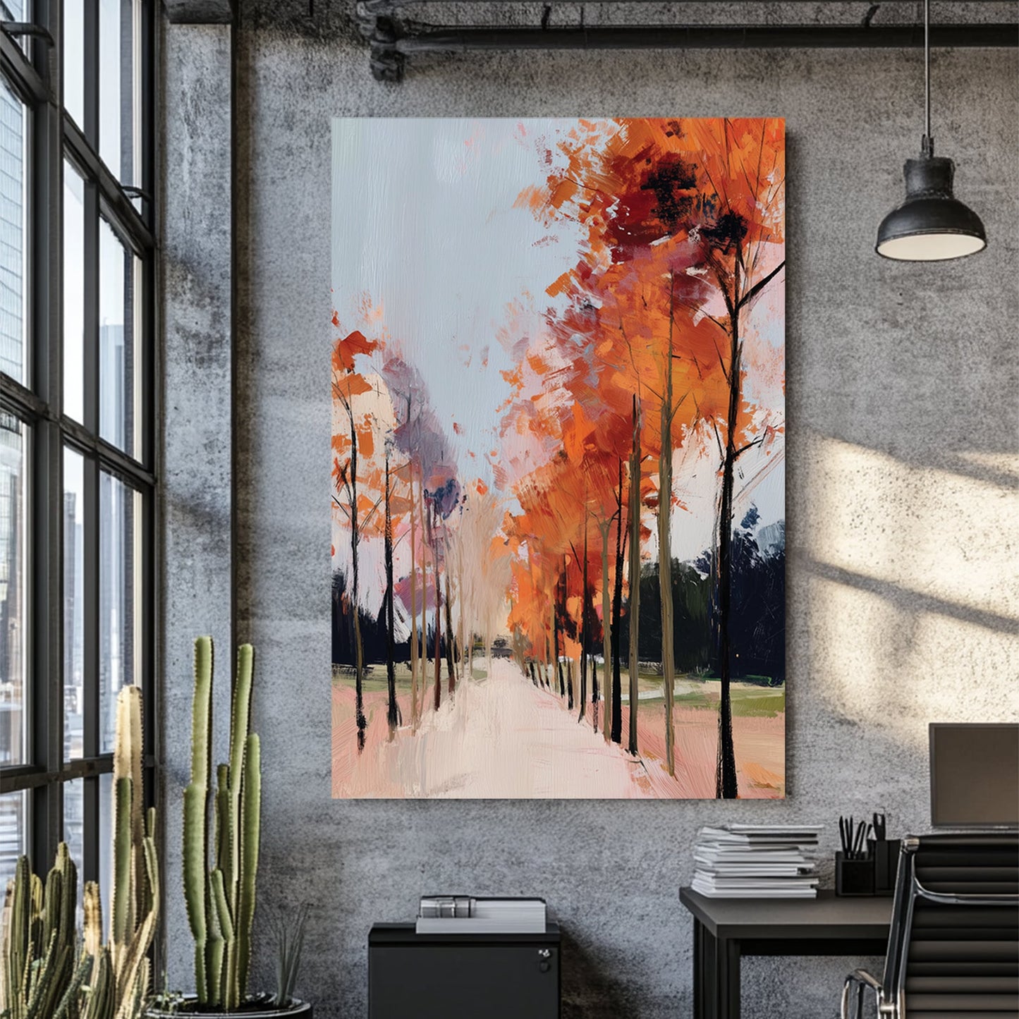 autumn path with red trees wall art impressionist fall painting