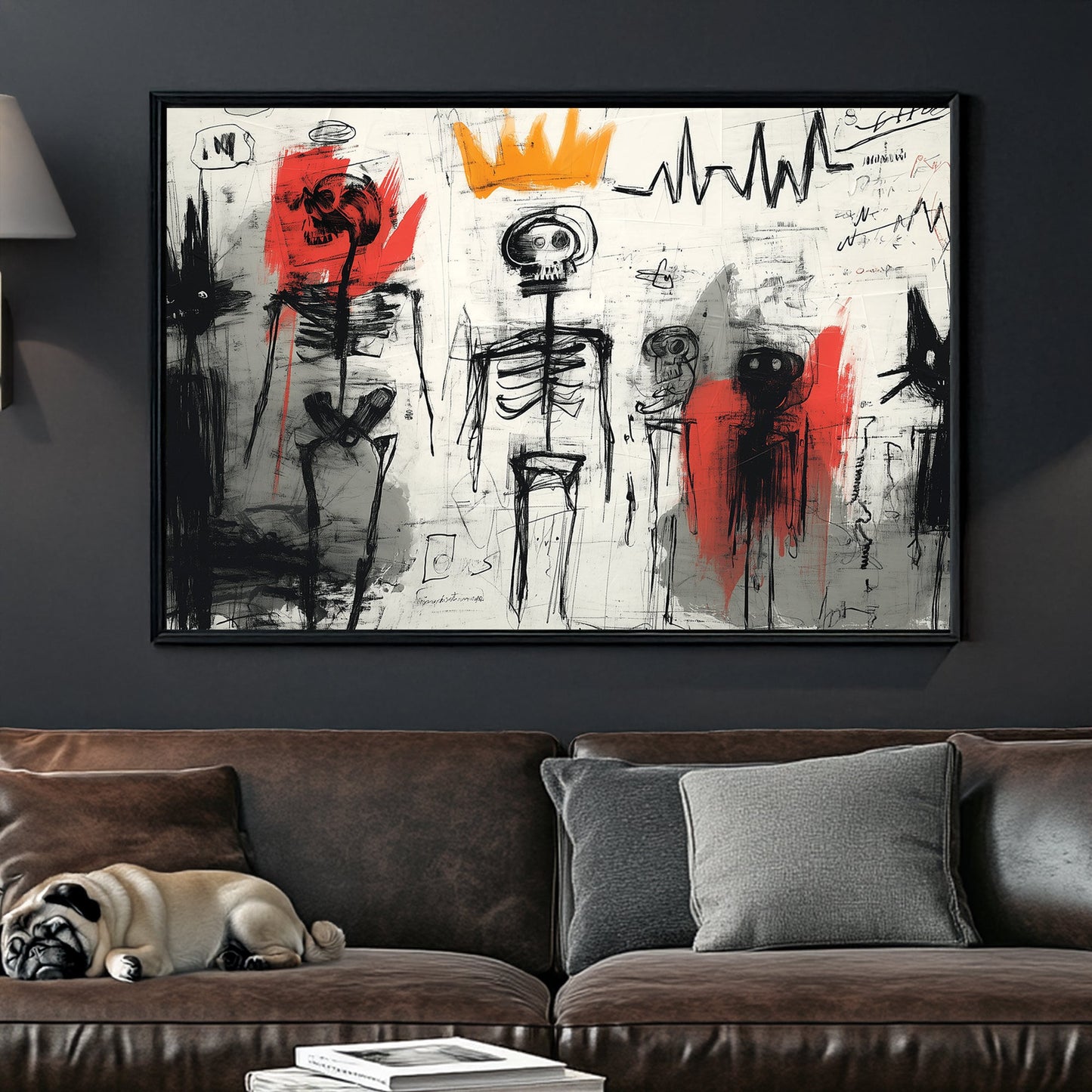 basquiat inspired skeleton graffiti wall art