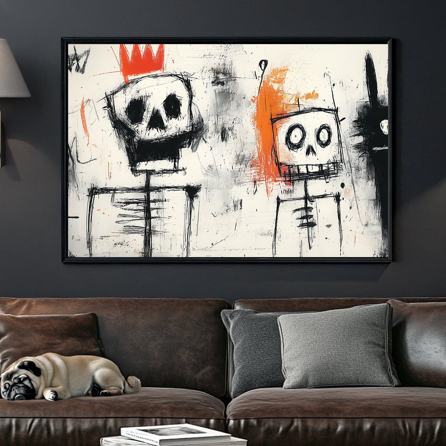 graffiti skull crown wall art with basquiat style