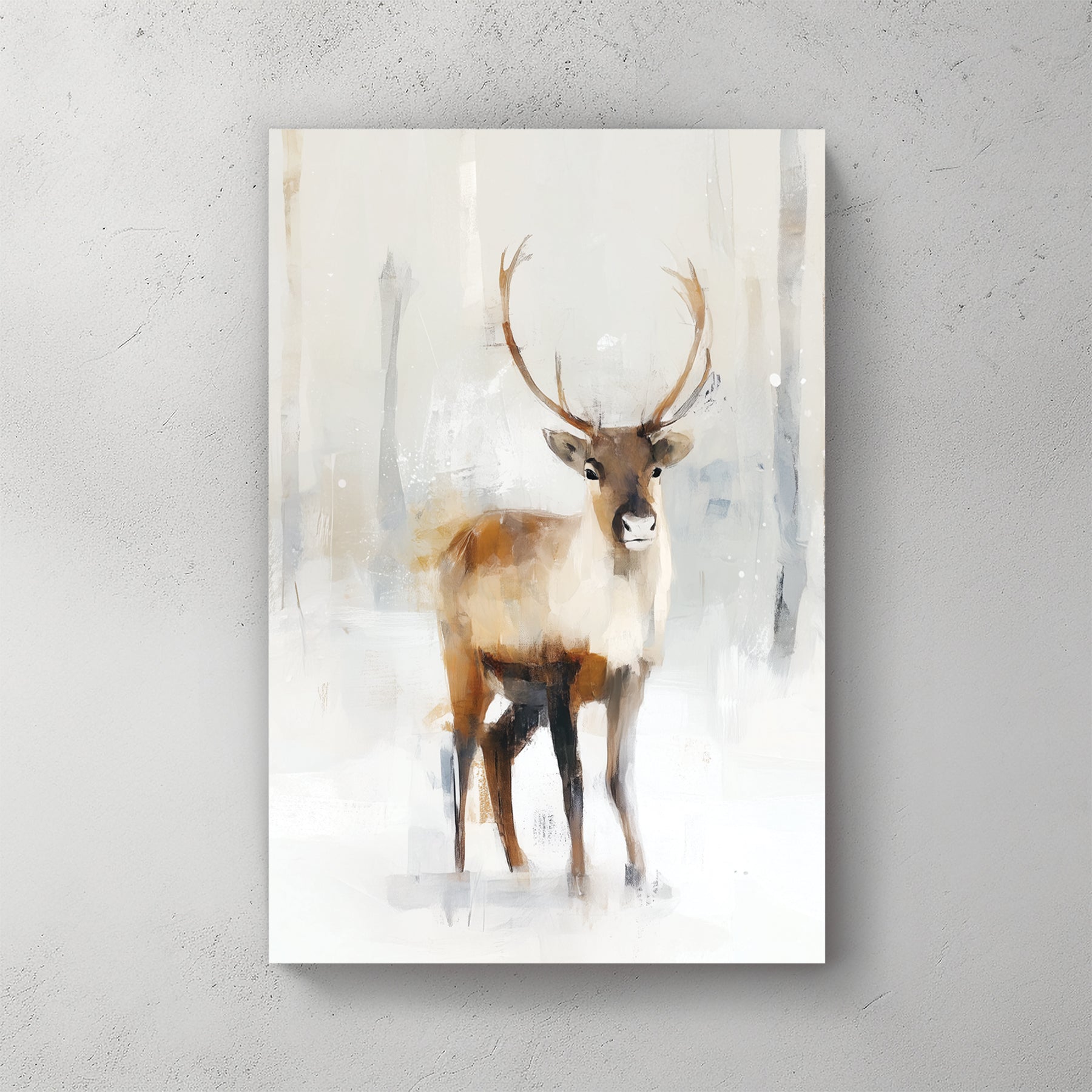 elegant winter stag in snowy forest neutral wall art