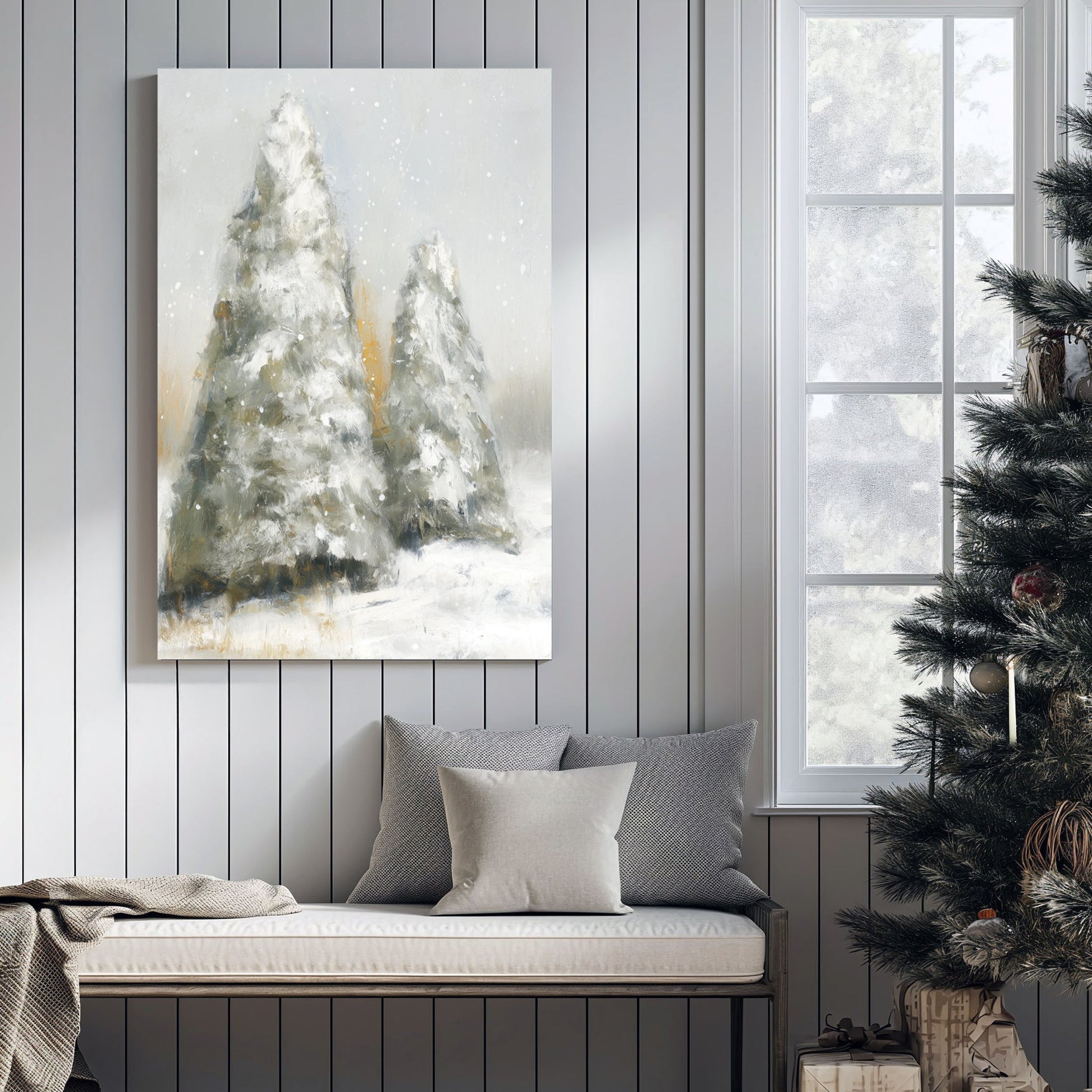 snowy pine trees winter landscape wall art