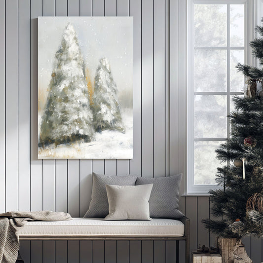 snowy pine trees winter landscape wall art