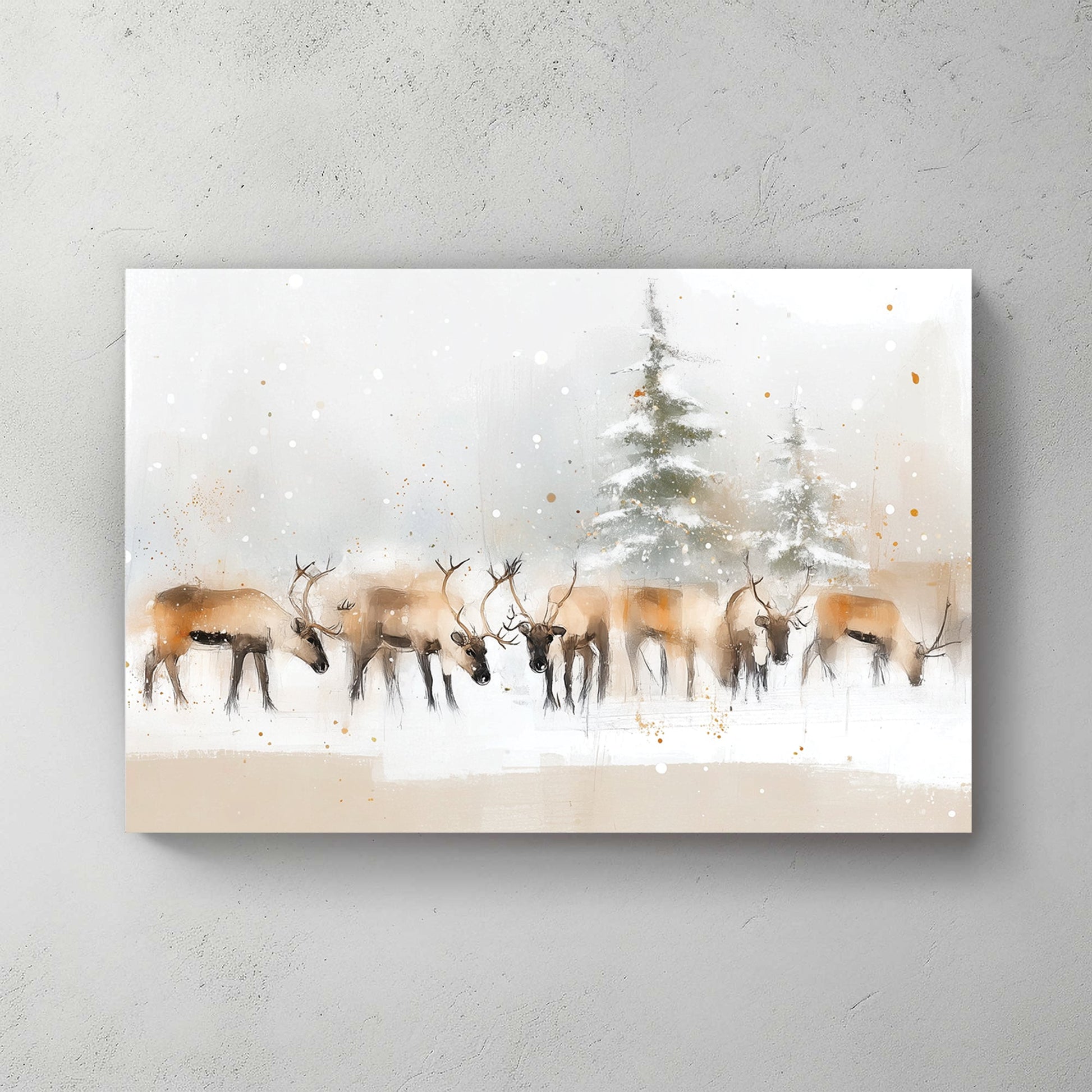 winter reindeer herd snowy forest wall art
