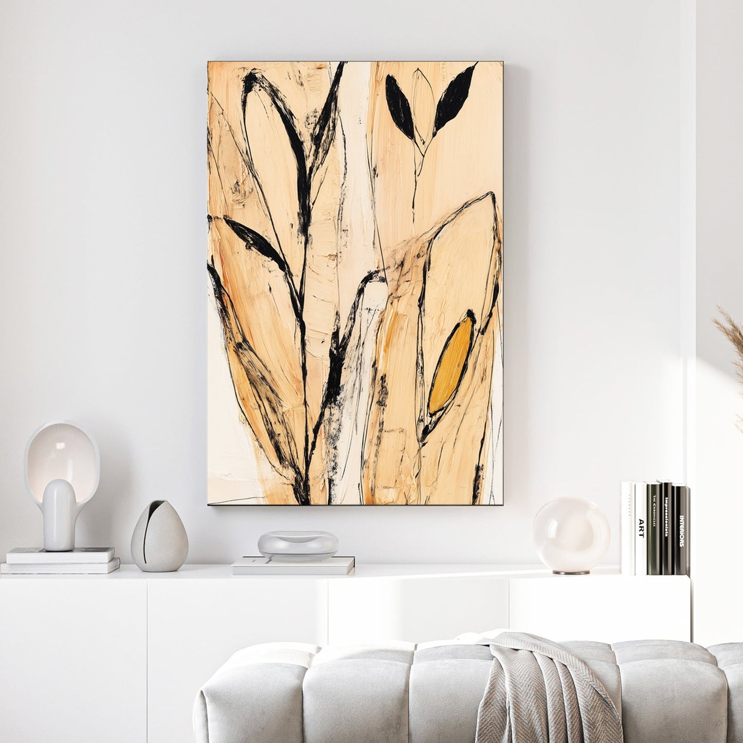 abstract botanical minimal line leaf wall art