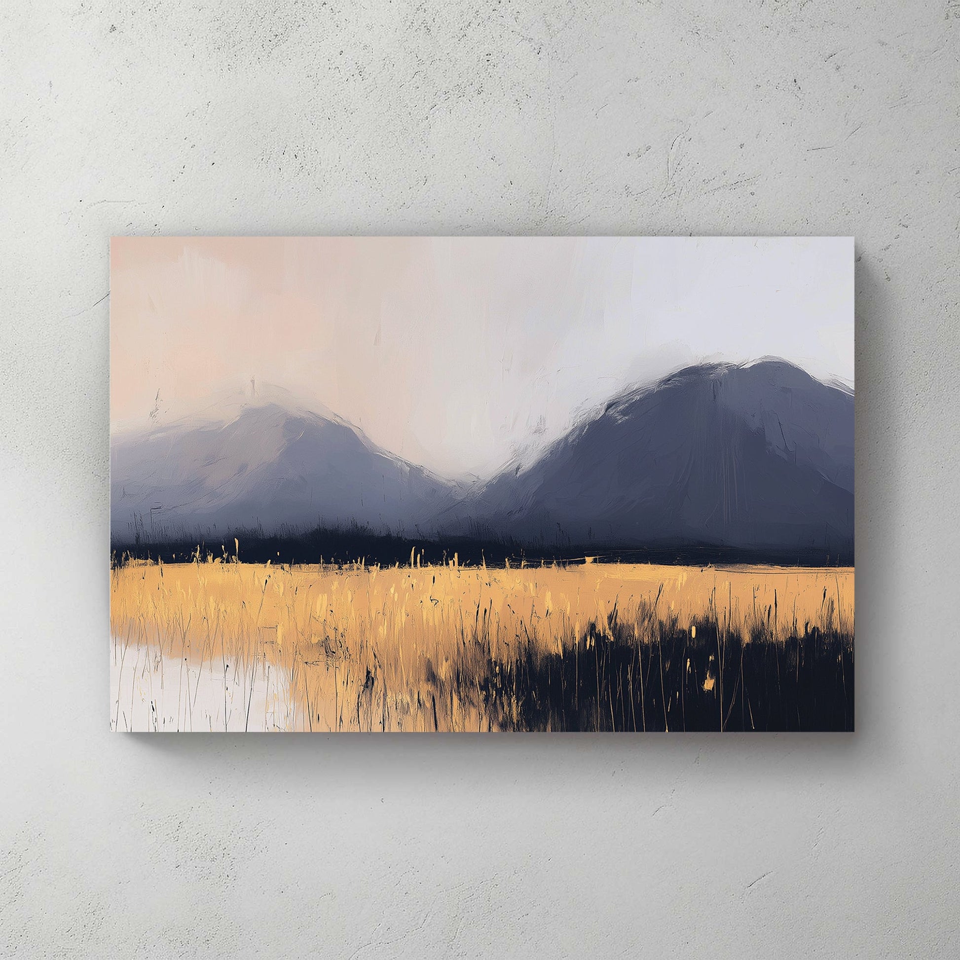 modern mountain landscape golden field wall art