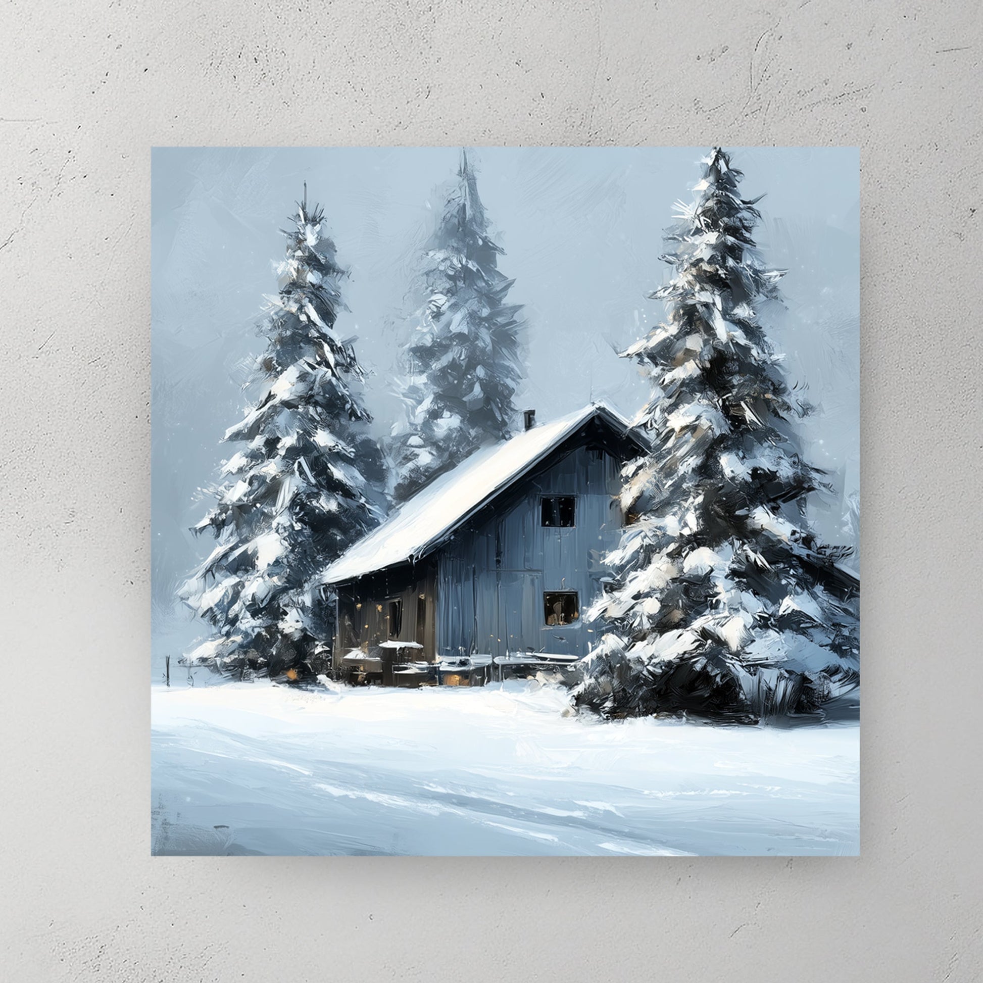snowy cabin winter scene wall art