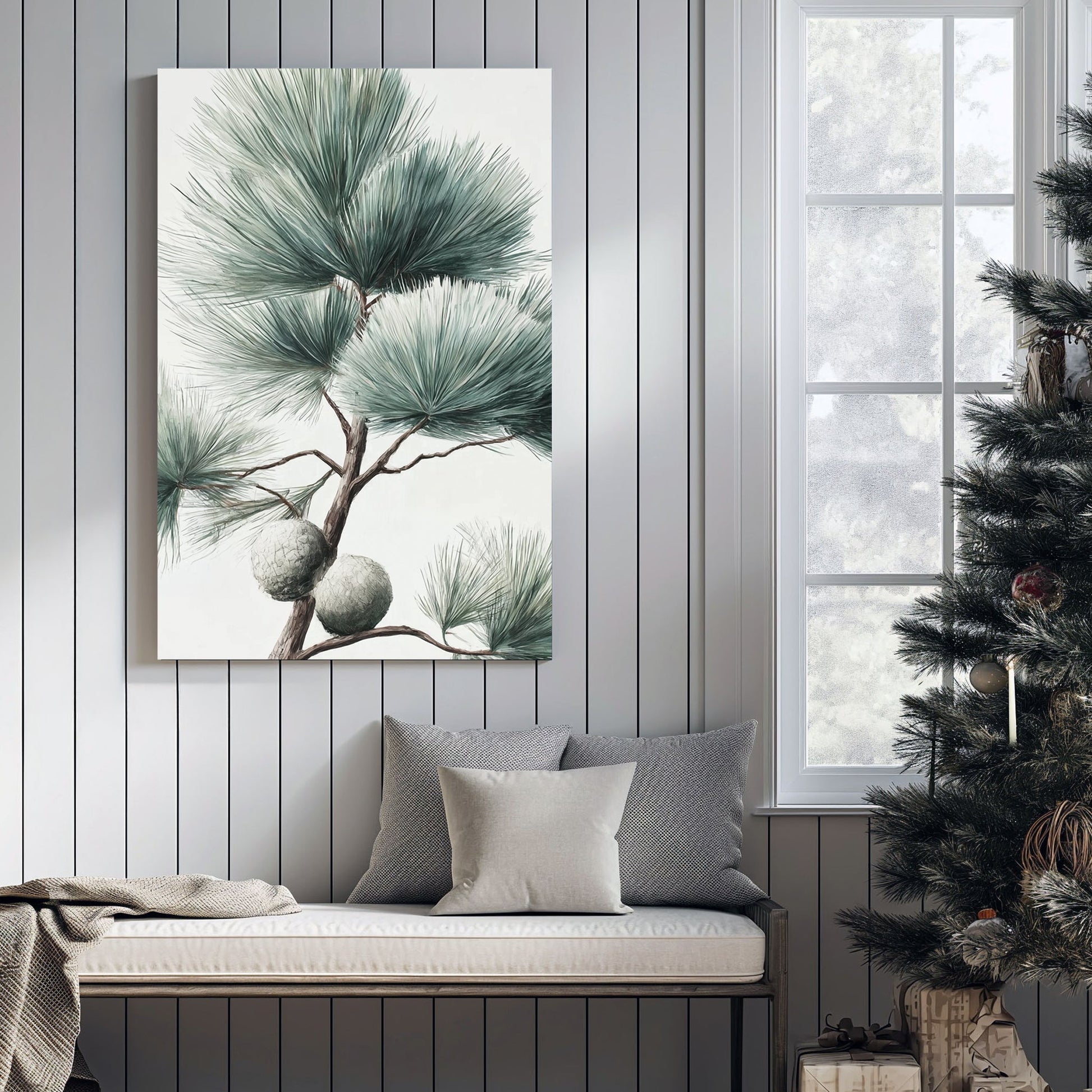 botanical pine branch minimalist wall art print