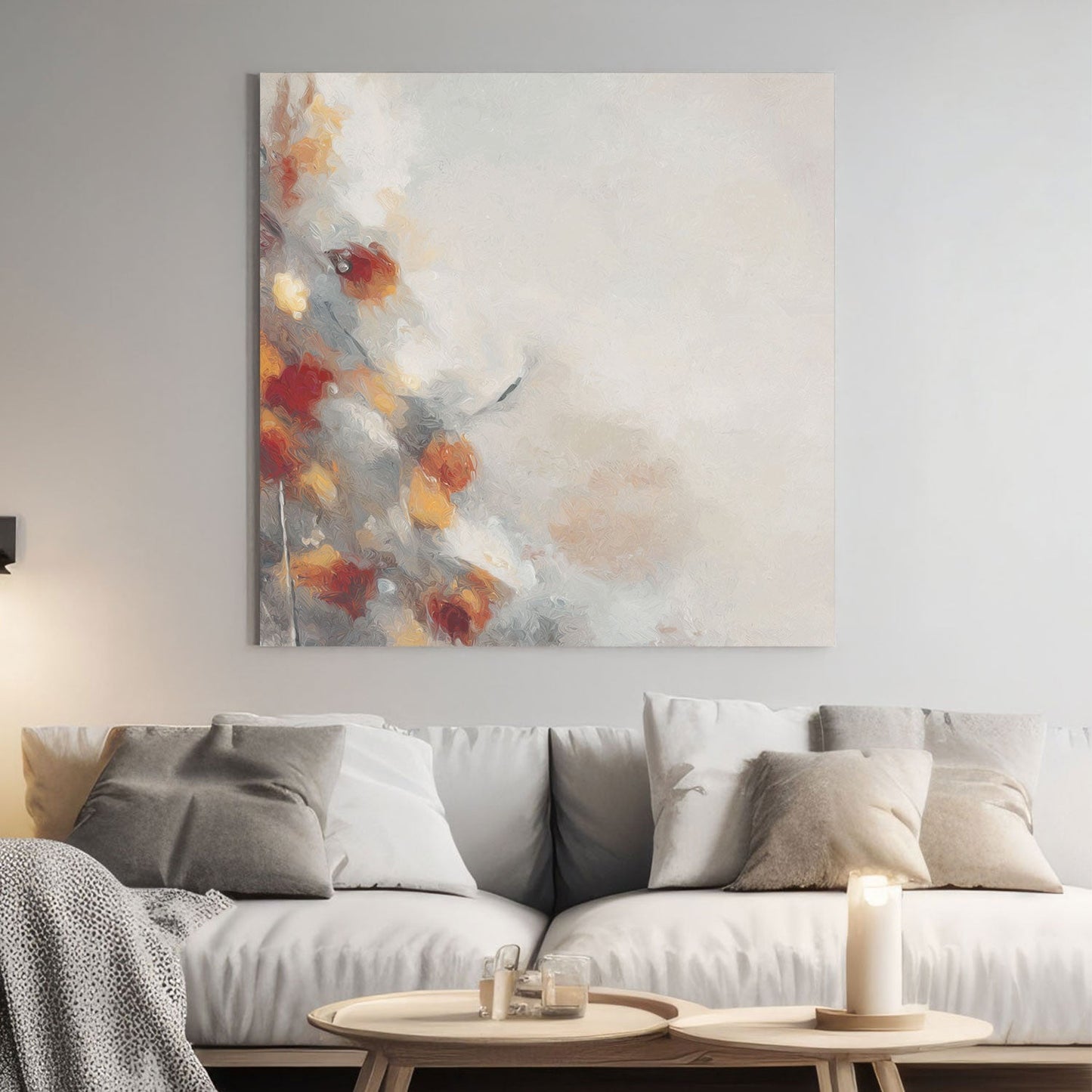 abstract autumn tones wall art with warm orange accents