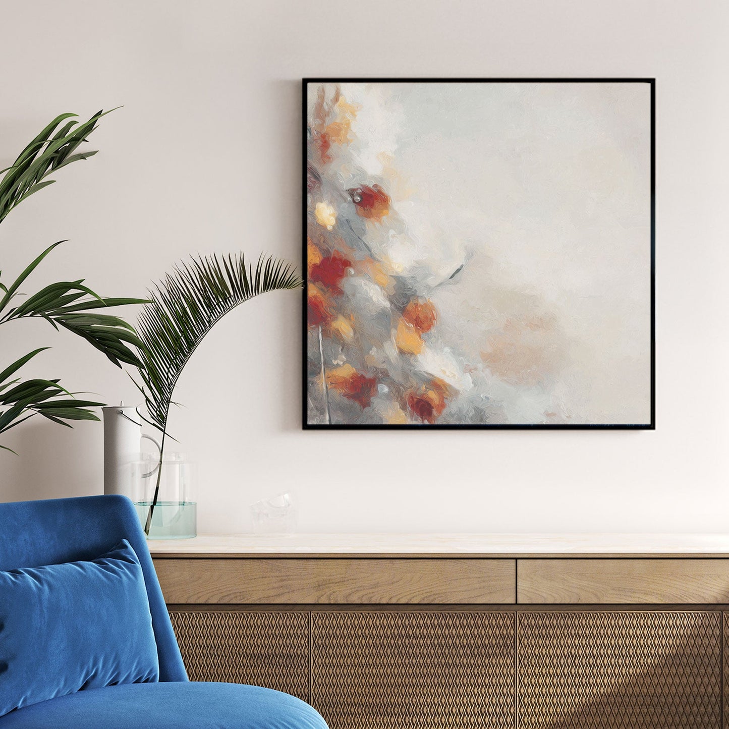 abstract autumn tones wall art with warm orange accents