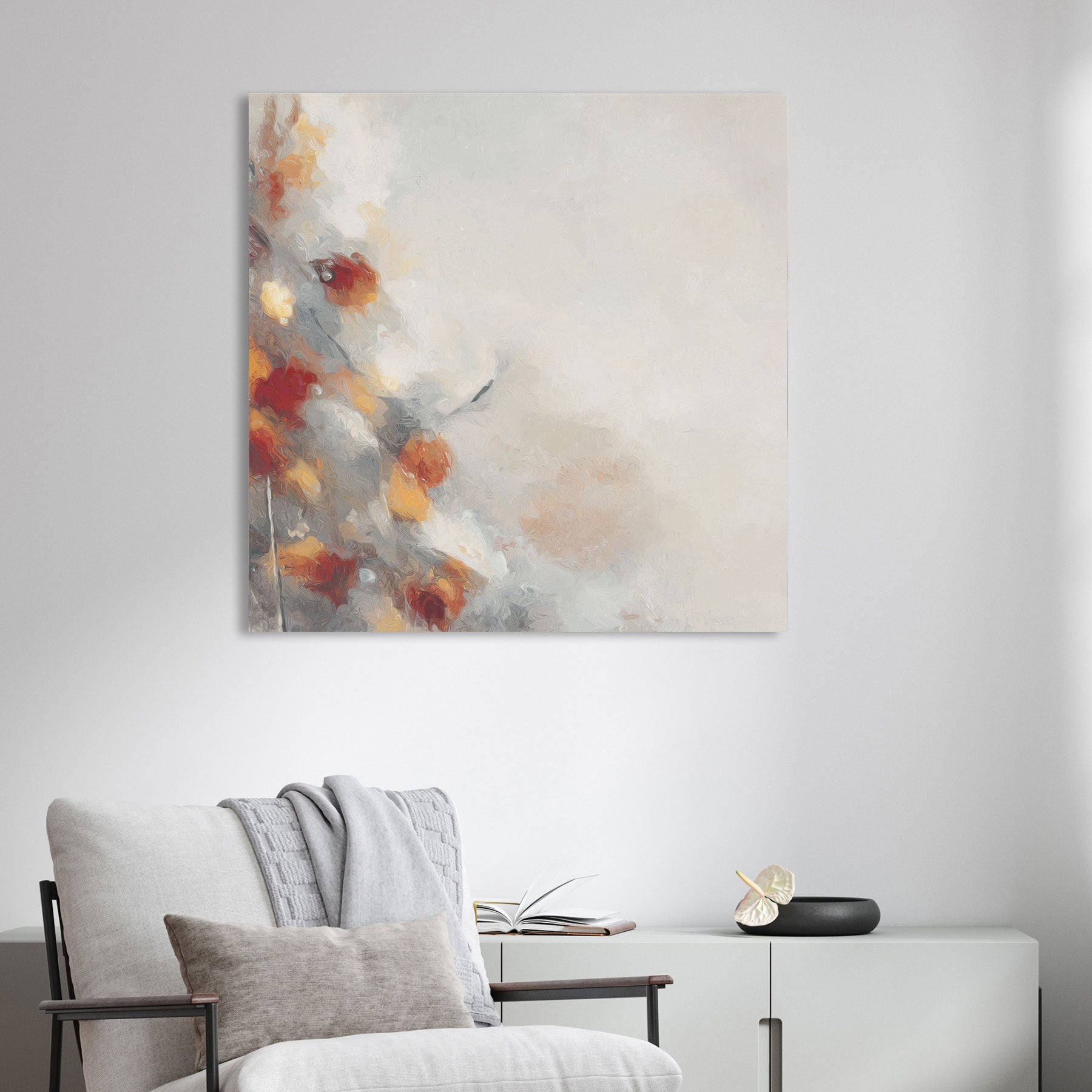 abstract autumn tones wall art with warm orange accents