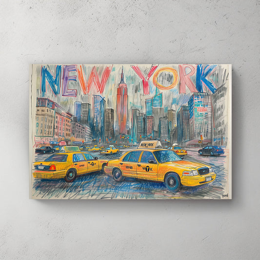 Yellow Taxi #334 Canvas Wall Art & Metal Prints