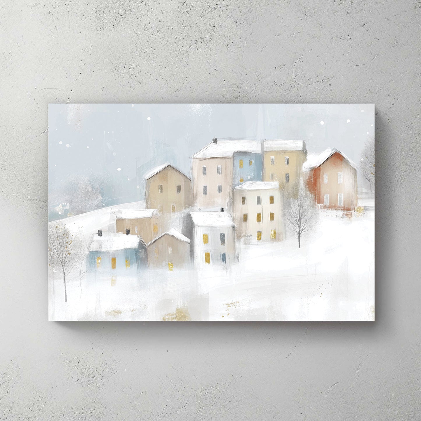snowy winter village holiday wall art print