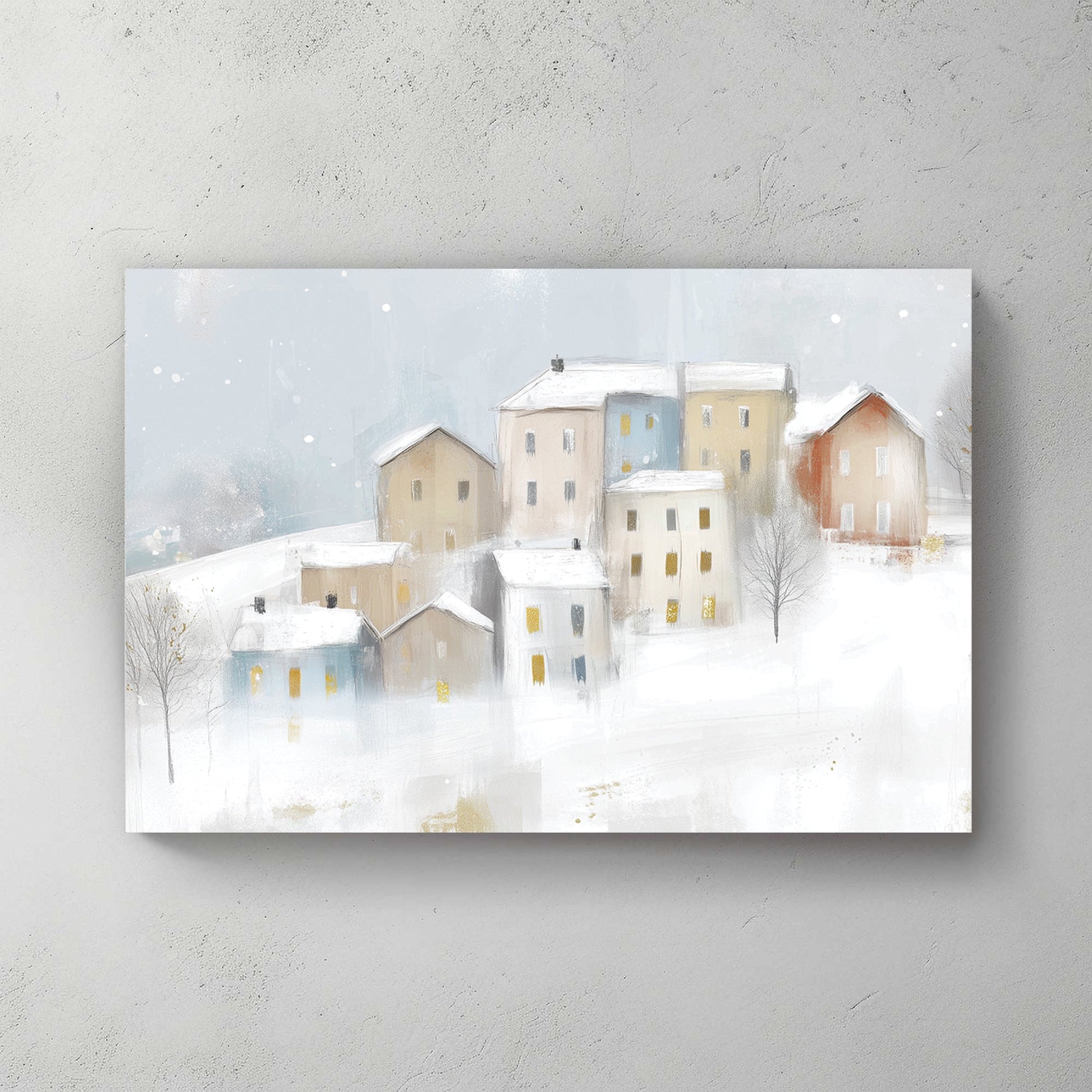 snowy winter village holiday wall art print