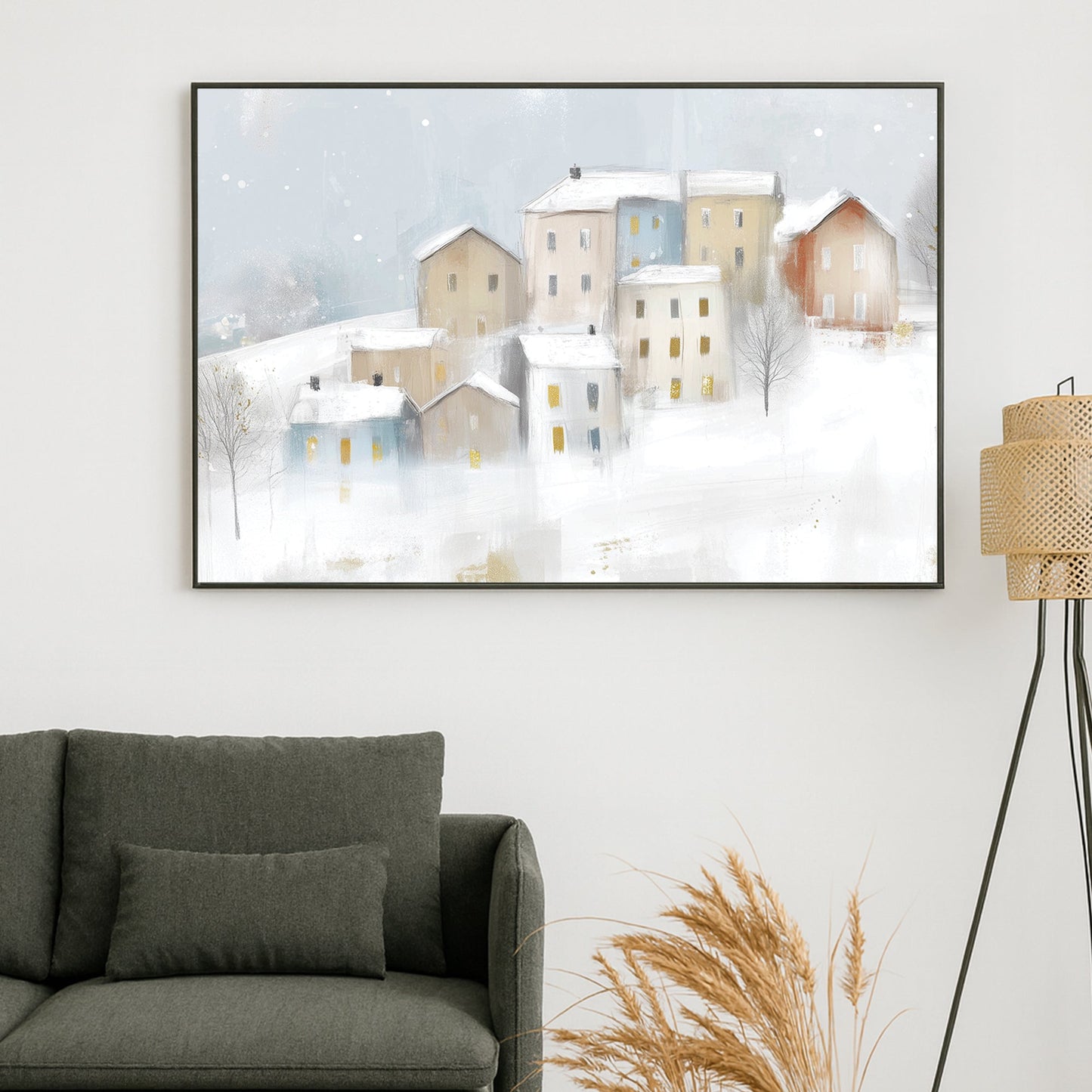 snowy winter village holiday wall art print