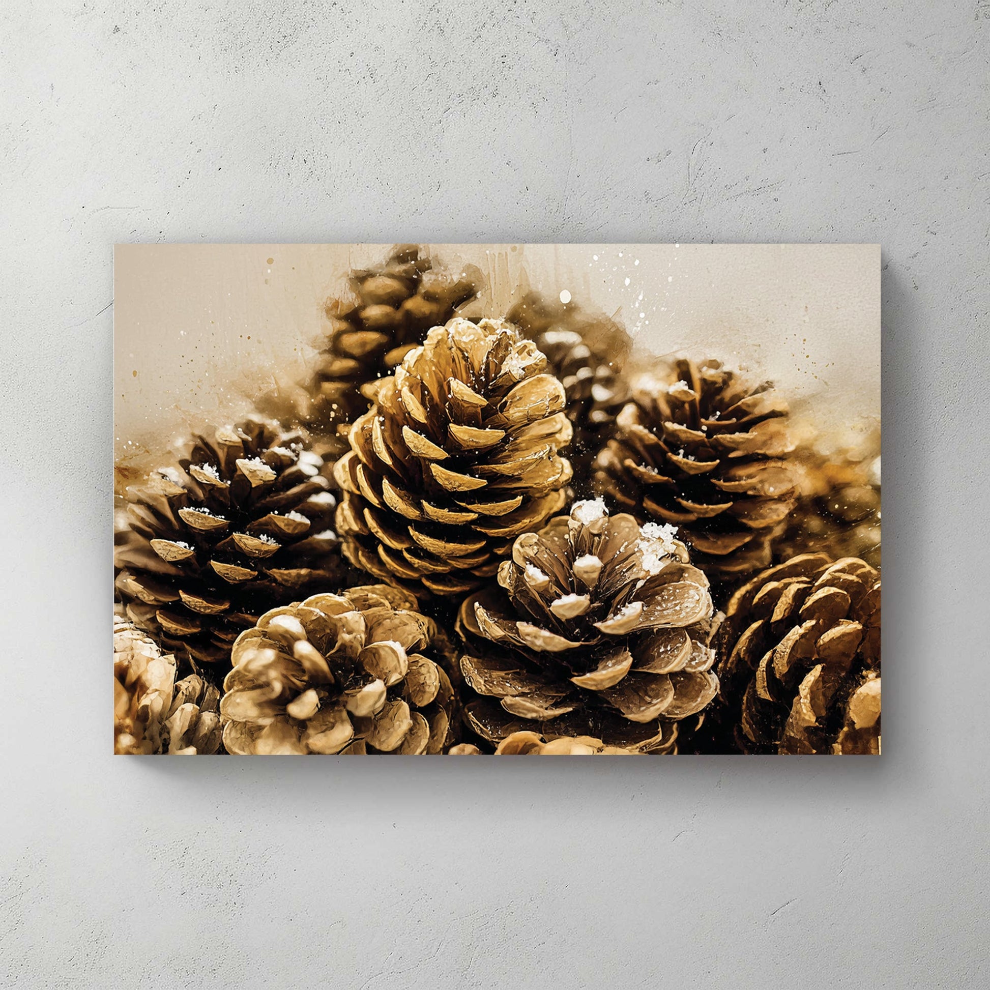 golden pinecone winter wall art print