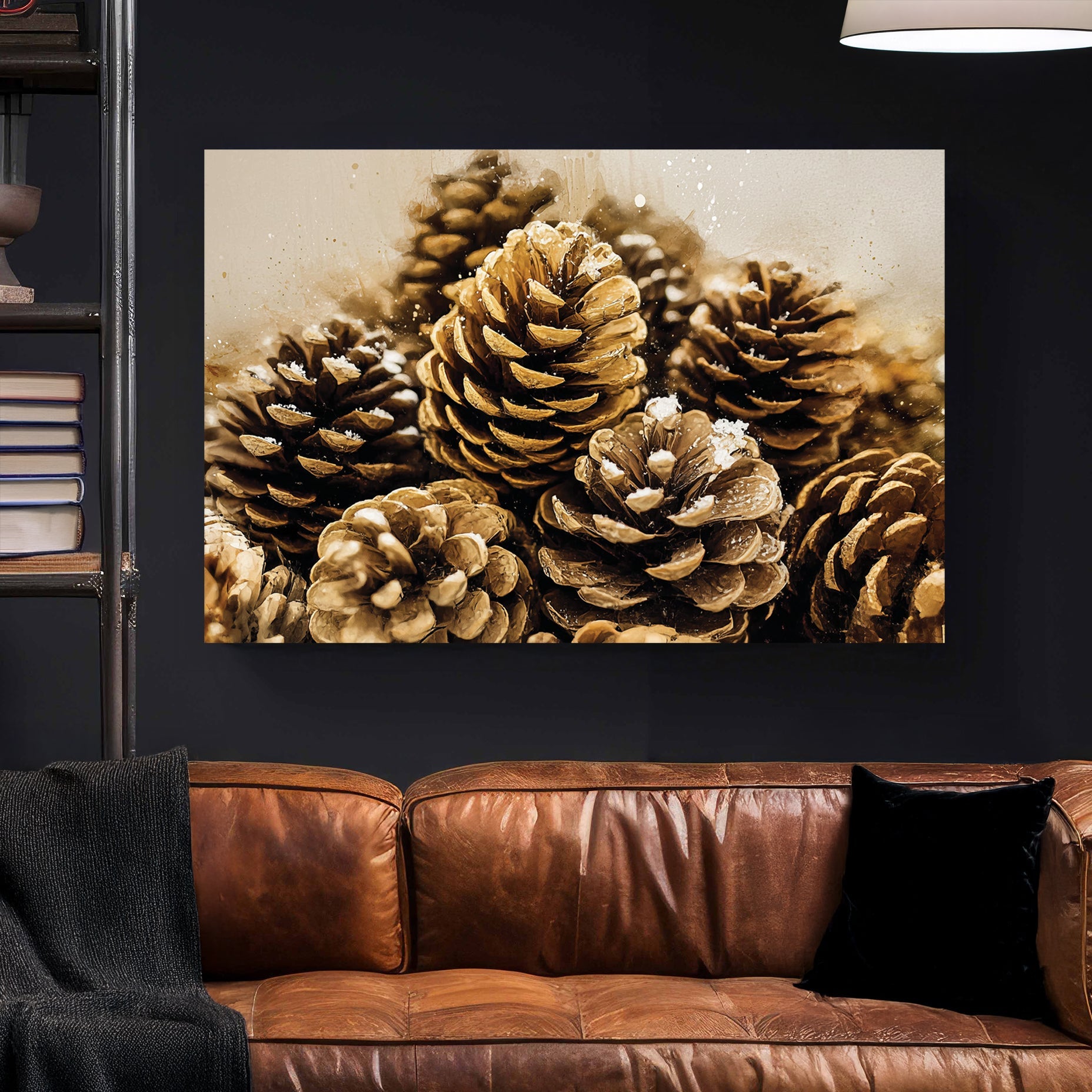 golden pinecone winter wall art print