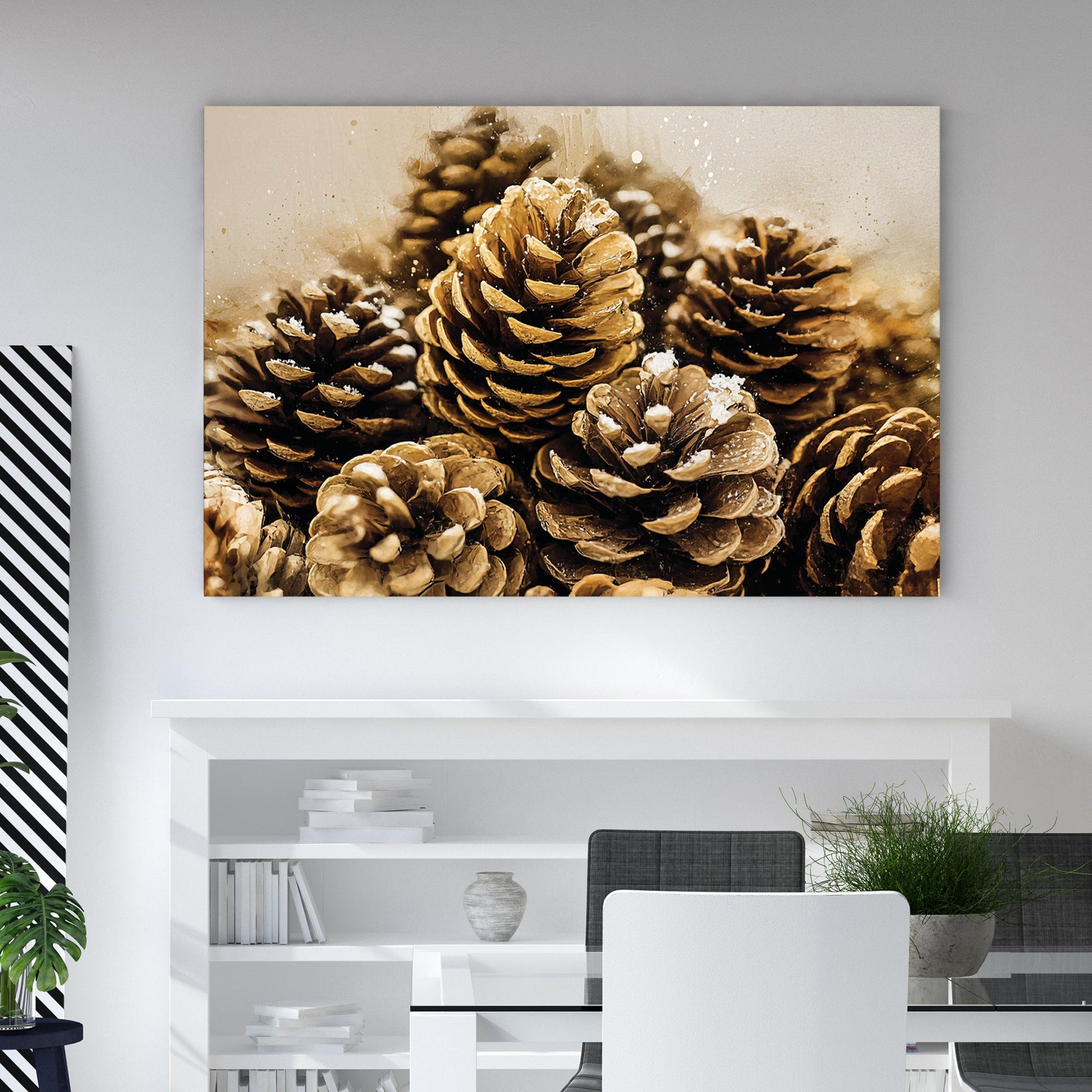 golden pinecone winter wall art print