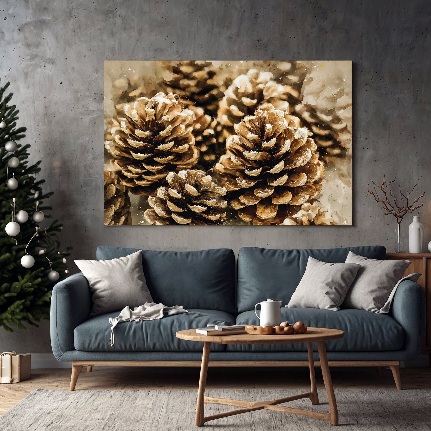 rustic pinecone holiday wall art print