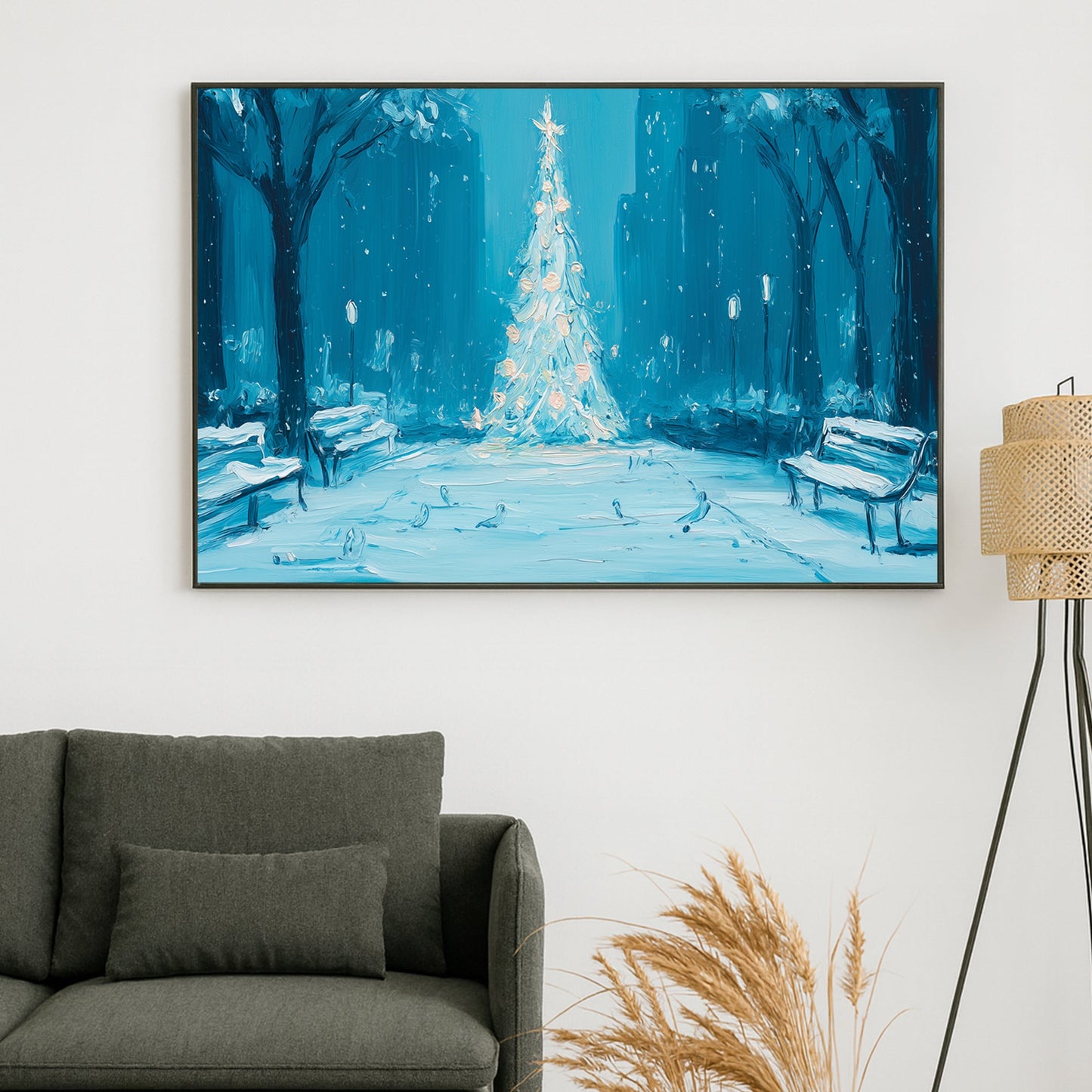 midnight park Christmas tree winter wall art print