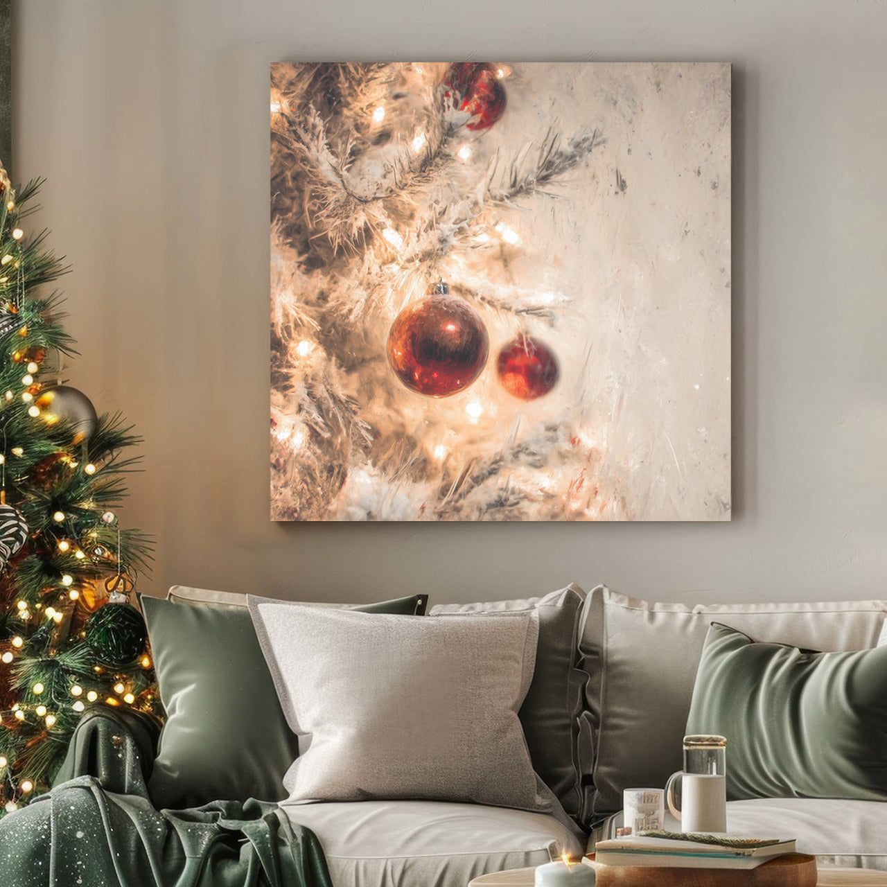 glowing bauble Christmas tree holiday wall art print